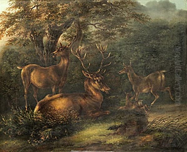 Hjortar I Landskap Oil Painting by Carl Fredrik Kiorboe