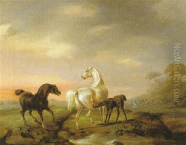 Landskap Med Vildhastar Oil Painting by Carl Fredrik Kiorboe