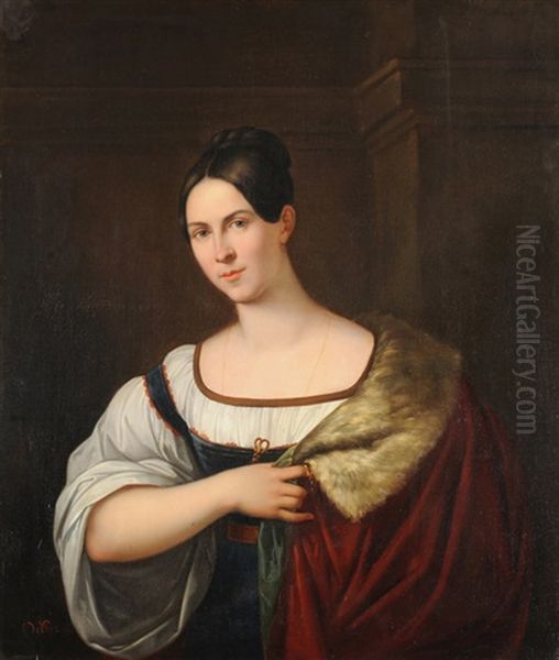 Portrait Einer Dame Mit Hermelin Verbramtem Umhang Oil Painting by Orest Adamovich Kiprensky