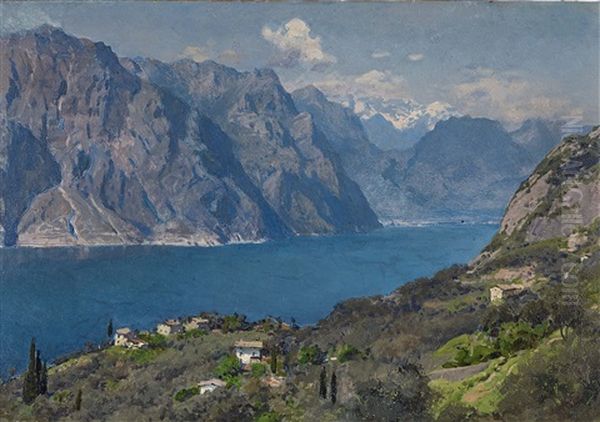 View To Malcesine And Lake Garda Oil Painting by Erich Kips