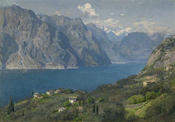 Blick Uber Den Gardasee Bei Malcesine Oil Painting by Erich Kips