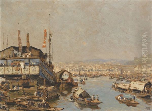 Hafen Von Singapur Oil Painting by Erich Kips