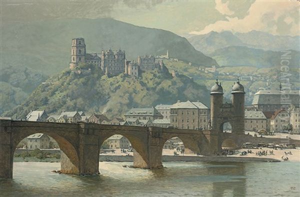 The Old Stone Bridge At Heidelberg Oil Painting by Erich Kips