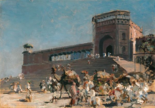 Delhi, Jama Masjid Treppe Oil Painting by Erich Kips