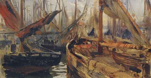 Hamburg Harbour Oil Painting by Erich Kips