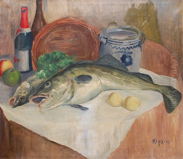 Stilleben Mit Fischen Oil Painting by Erich Kips