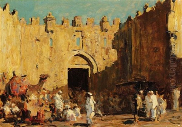 Jerusalem, Damaskus Tor Oil Painting by Erich Kips