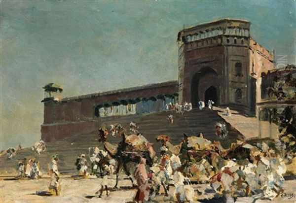 Delhi, Jama Masjid Treppe Oil Painting by Erich Kips