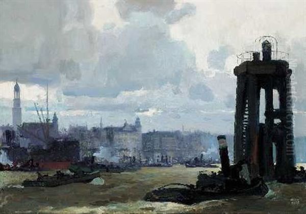 Der Hafen Im Hamburg (?) Oil Painting by Erich Kips