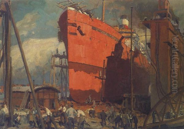 Dampfer In Der Werft Oil Painting by Erich Kips