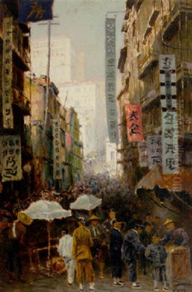 Hongkong, Strasse Gegen Den Victoria-hill Oil Painting by Erich Kips