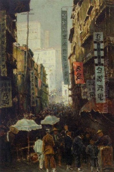 Hongkong, Strasse Gegen Den Victoria-hill Oil Painting by Erich Kips