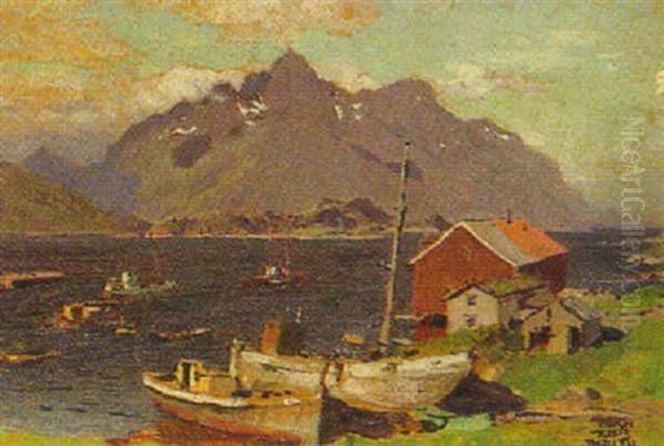 Norwegische Fjordlandschaft Oil Painting by Erich Kips