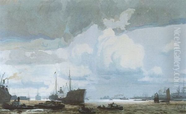 Der Hafen Von Hamburg Oil Painting by Erich Kips