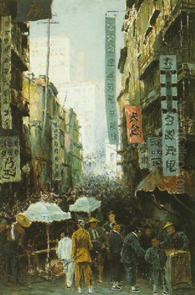 A Street Scene In Hong Kong Oil Painting by Erich Kips