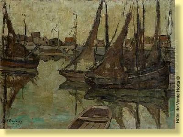 Port De Peche A Zeebrugge Oil Painting by Henri Pierre Bayaux