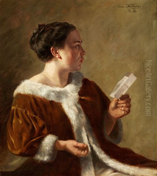 Dame In Pelzverbramtem Mantel Oil Painting by Otto Kirberg