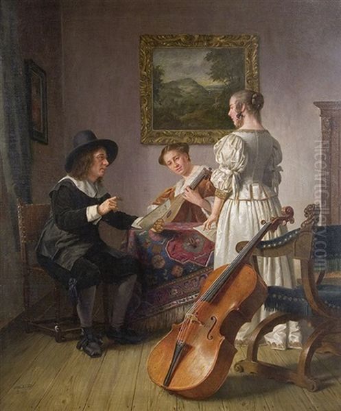 Music Lesson Oil Painting by Otto Kirberg