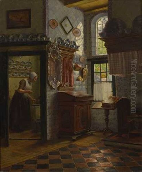 Interieur Mit Magd Oil Painting by Otto Kirberg