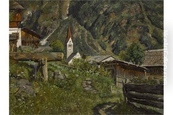 Gebirgsdorf Oil Painting by Johann Frank Kirchbach