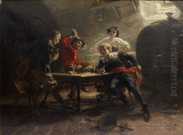 The Card Players Oil Painting by Johann Frank Kirchbach