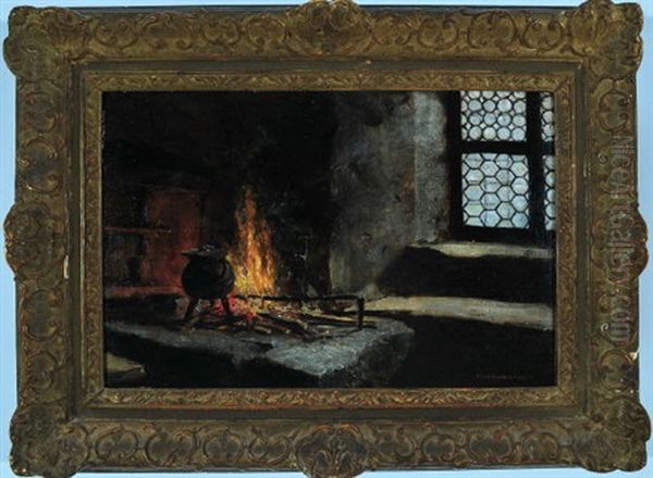 Feuerstelle Mit Tiegel Oil Painting by Johann Frank Kirchbach