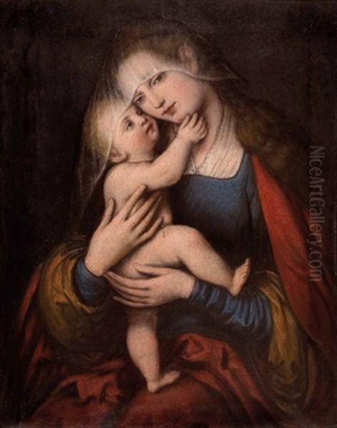 Maria Mit Kind - Gnadenbild Maria Hilf (after Cranach) Oil Painting by Peter Paul Kirchebner