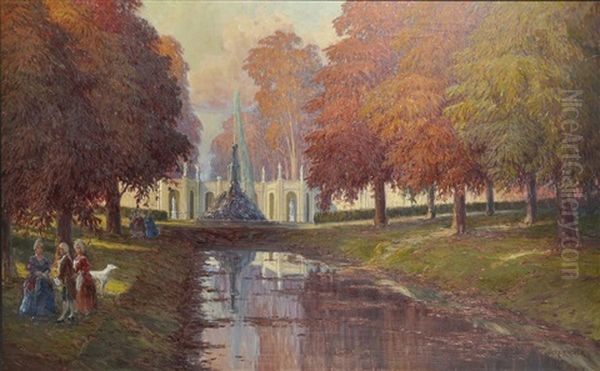 Herbst Im Park (am Nymphenburger Schloss?) Oil Painting by Alexander Kircher