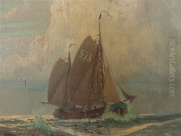 Sailboat At A Rugged Coast Oil Painting by Alexander Kircher