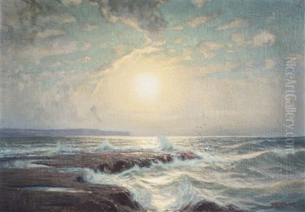 Sunlit Coastal Surf Oil Painting by Alexander Kircher