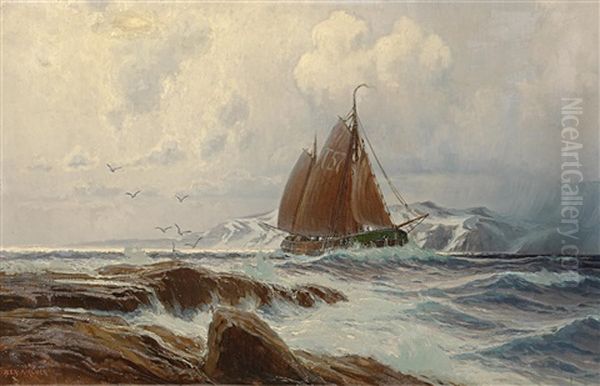 Segler Auf Bewegter See Vor Den Lofoten Oil Painting by Alexander Kircher