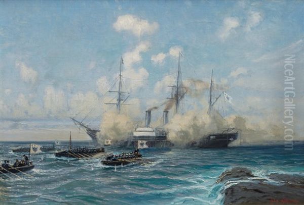 Steam Sailing Ship Of The Imperial Fleet Oil Painting by Alexander Kircher