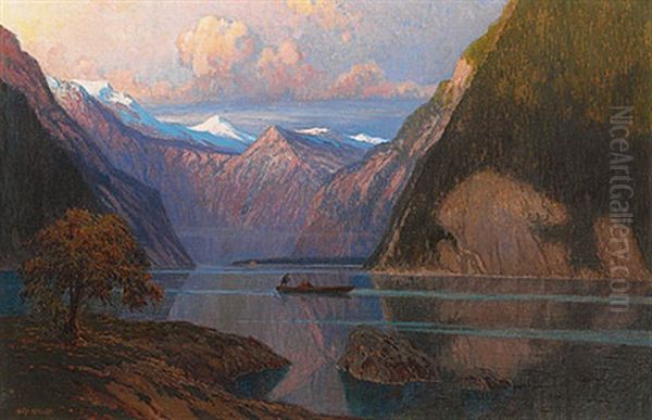 Der Konigssee Mit Dem Watzmann Oil Painting by Alexander Kircher