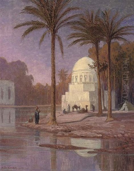 An Encampment At A Nile Mosque Oil Painting by Alexander Kircher