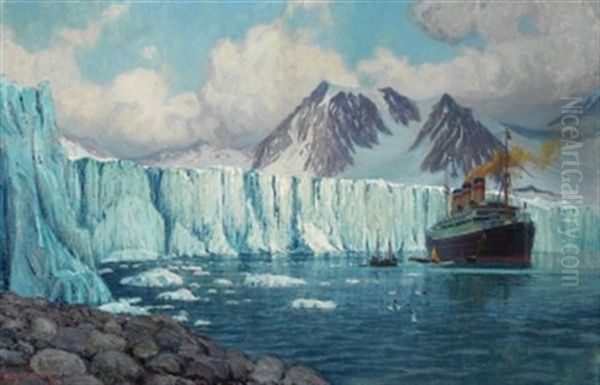 Hapag Dampfer "reliance" (oder "resolute") In Der Magdalenenbucht Auf Spitzbergen Oil Painting by Alexander Kircher