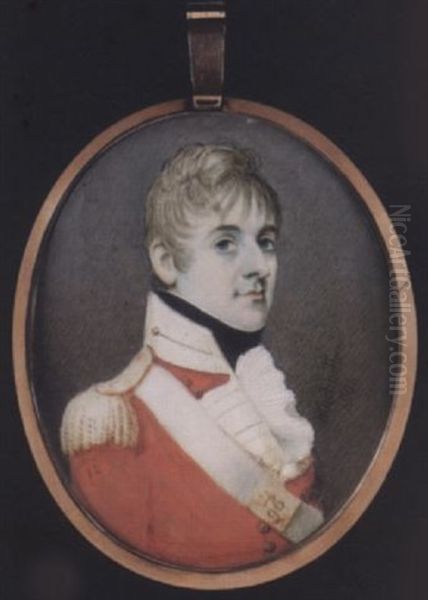 Thomas Henry Gray Wearing The Uniform Of The 96th Foot, His Scarlet Jacket With Gold Epaulette, Off-white Facings, His White Shoulder Belt With A Gilt Regimental Belt-plate Oil Painting by Henry Kirchhoffer