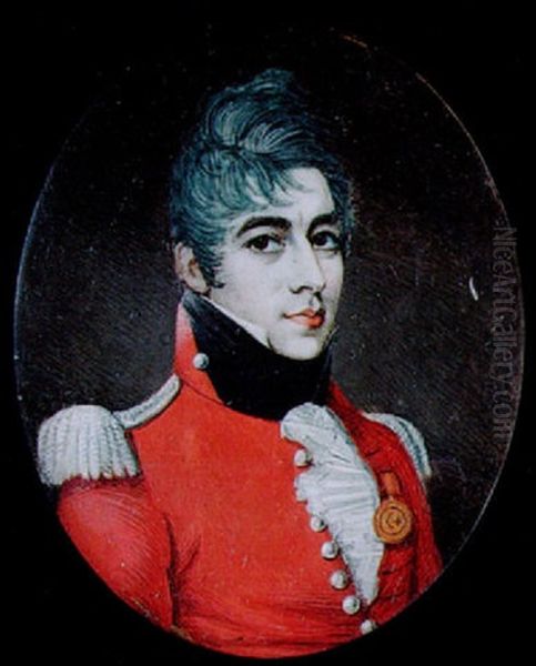 An Officer Of The Royal Staff Corps Wearing Scarlet Uniform Oil Painting by Henry Kirchhoffer