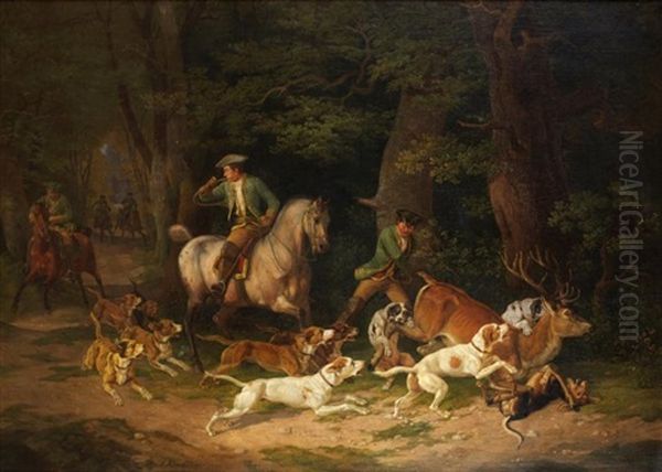 Scene De Chasse Oil Painting by Joseph Kirchmair