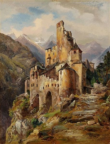 Schloss Taufers In Tirol Oil Painting by Albert Emil Kirchner