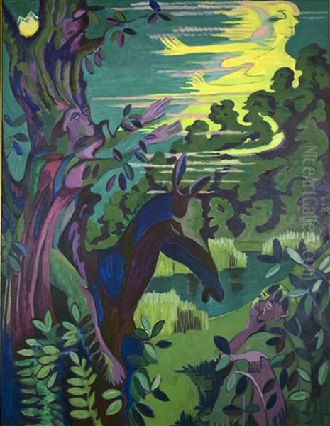 Extensive Landscape With Figures On A Road Oil Painting by Ernst Ludwig Kirchner