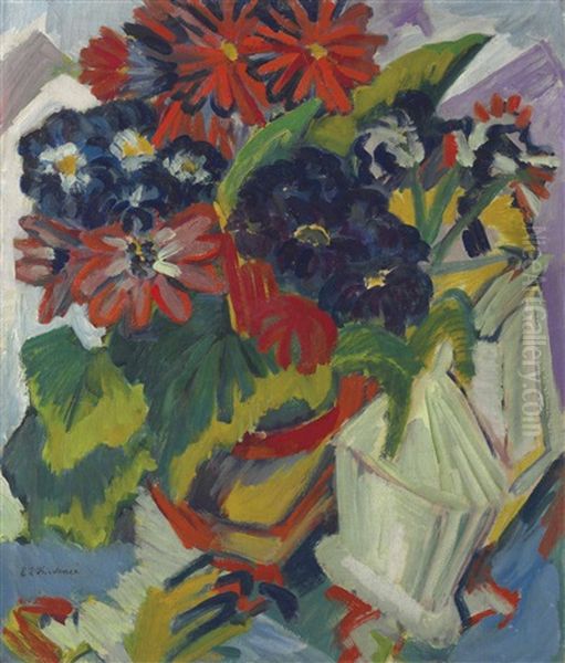 Blumentopf Und Zuckerdose;blumen Oil Painting by Ernst Ludwig Kirchner