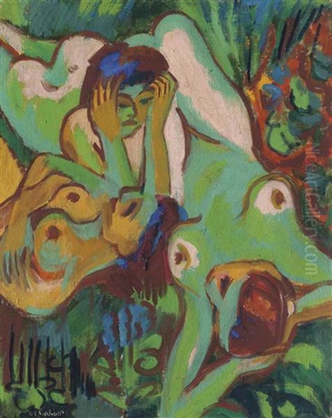 Badende In Der Wiese Oil Painting by Ernst Ludwig Kirchner