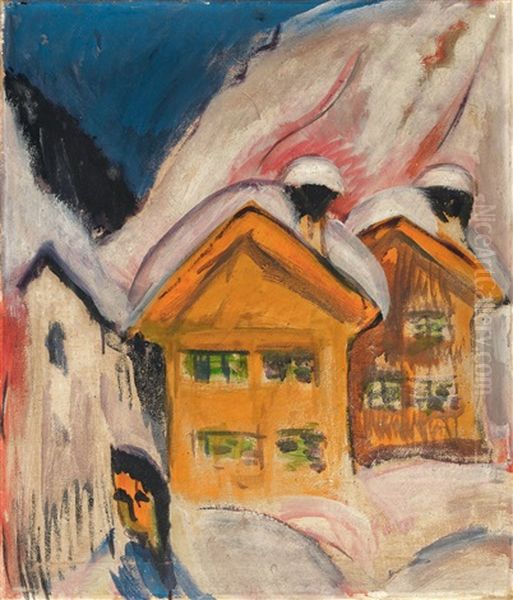 Hauser Im Schnee Oil Painting by Ernst Ludwig Kirchner