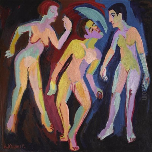 Tanz Zwischen Den Frauen Ii (dance Between The Women Ii) Oil Painting by Ernst Ludwig Kirchner