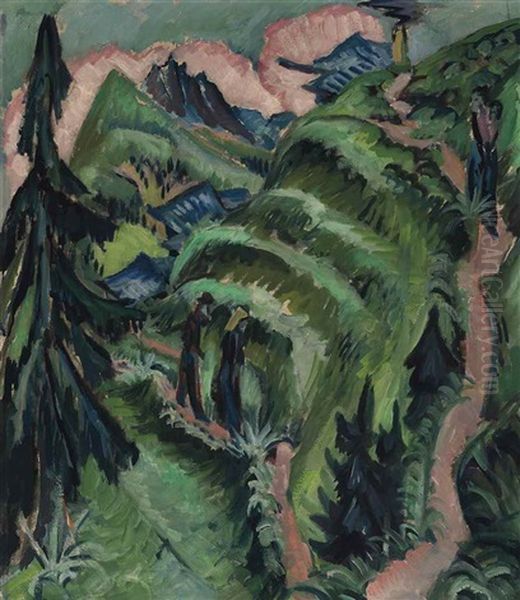 Stafelalp Mit Amselfluh Oil Painting by Ernst Ludwig Kirchner