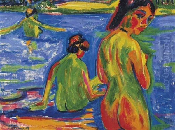 Im See Badende Madchen, Moritzburg Oil Painting by Ernst Ludwig Kirchner