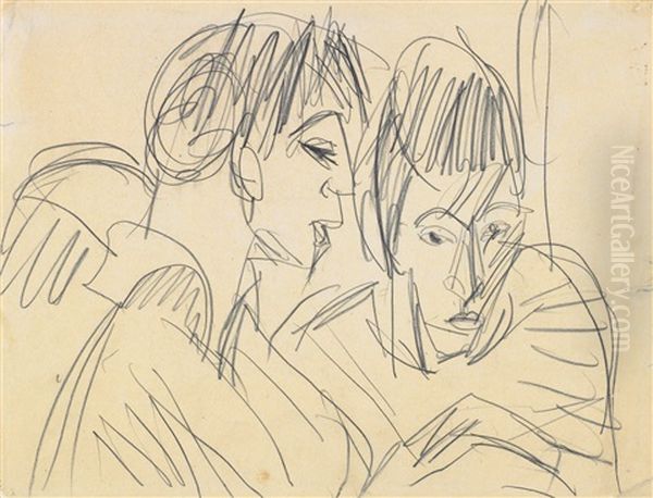 Paar. Verso: Liegendes Madchen Oil Painting by Ernst Ludwig Kirchner