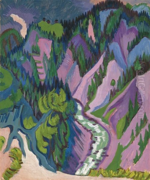 Im Sertigtal (in Sertig Valley) Oil Painting by Ernst Ludwig Kirchner