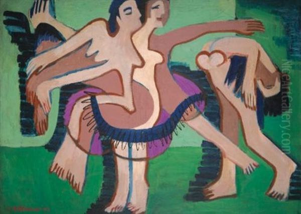 Tanzgruppe (dance Group) Oil Painting by Ernst Ludwig Kirchner