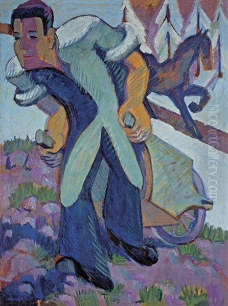 Bauer, Einen Schubkarren Ziehend Oil Painting by Ernst Ludwig Kirchner